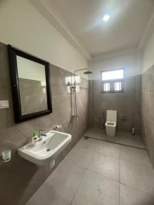 a bathroom with a sink and a toilet at Hikka Garden Villa in Hikkaduwa