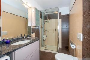 a bathroom with a sink and a shower and a toilet at La Taverna di Ninfa in Arona