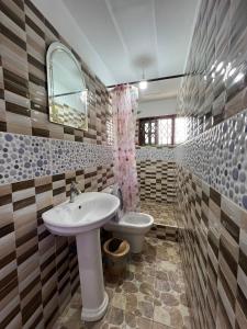 a bathroom with a sink and a toilet at Best Point Home in Kokrobite