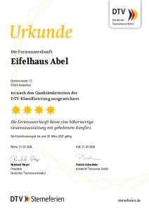 Certifikát, hodnocení, plakát nebo jiný dokument vystavený v ubytování Eifelhaus Abel