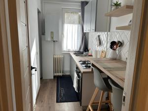 a small kitchen with a counter and a counter top at VYO Studio in Braşov