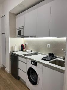 una cucina con lavatrice e lavandino di Alcazaba II tourist apartment a Badajoz