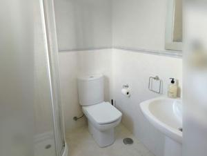 ein weißes Badezimmer mit Toilette und Waschbecken in der Unterkunft Barraña Boiro Mar in Boiro + 1 Foto