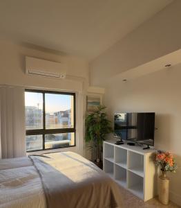 TV a/nebo společenská místnost v ubytování Cosy Studio in City Centre with Pool