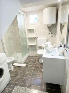 a bathroom with two toilets and a shower and a sink at Apartment in Funtana - Istrien 53415 in Funtana