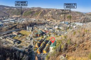 an aerial view of a city with street signs at Smoky Hue in Gatlinburg