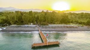 an aerial view of a dock in the water at Lykia Botanika Beach Fun & Club - All Inclusive in Fethiye