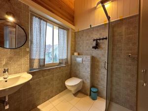 a bathroom with a toilet and a sink and a shower at North Lakeside B&B Plateliai in Plateliai +62 photos