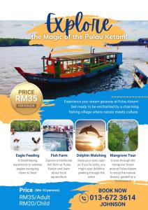 a flyer for a tour of the magic of the pula boat at Sea Lion Pulau Ketam Bungalow Homestay in Bagan Teochew