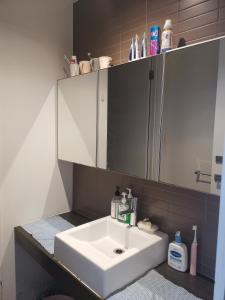 un bagno con un lavandino bianco e uno specchio di Room with single bed free tram to Melbourne CBD & Southern Cross Station a Melbourne