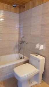 a bathroom with a toilet and a bath tub at Tara Homestay in Darjeeling