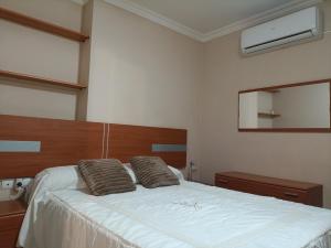 ein Schlafzimmer mit einem Bett und zwei Kissen darauf in der Unterkunft Bonito apartamento en Rincón de la Victoria Playa a 100 metros in Rincón de la Victoria
