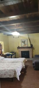 a bedroom with a bed and a fireplace at Casa Rural Vallehermoso in San Carlos del Valle