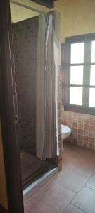 a bathroom with a shower and a toilet at Casa Rural Vallehermoso in San Carlos del Valle +56 photos
