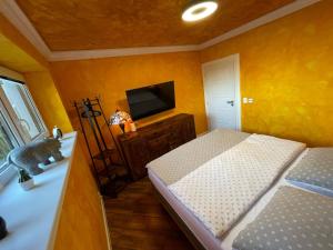 Postel nebo postele na pokoji v ubytování Ostravice Apartment