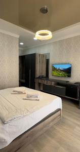 タシュケントにあるVip Hotelのベッドと薄型テレビのある寝室