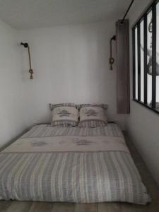 a bed with two pillows in a bedroom at Studio Trocadero 2p coté jardin in Rosny-sous-Bois