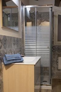 a bathroom with a shower and a white sink at IL Casale di Petrosino in Petrosino
