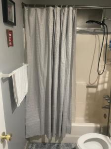 a bathroom with a shower curtain and a toilet at Freeman Enterprises LLC in Las Vegas +33 photos