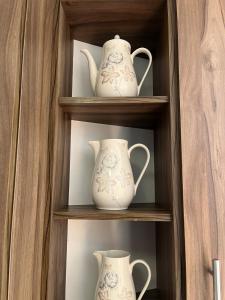 two white vases on shelves in a cabinet at departamento en osorno in Osorno