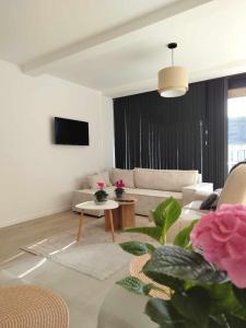 TV a/nebo společenská místnost v ubytování Sealor, zonnig appartement met ruim terras