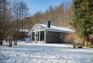 a small house in the snow in the woods at 4 Personen mit Sauna F0H4 in Ruhla