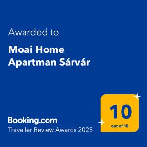Certifikát, ocenenie alebo iný dokument vystavený v ubytovaní Moai Home Apartman Sárvár
