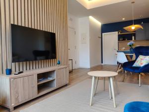 a living room with a large flat screen tv at Apartamento Hortensia Diseño Exclusivo in Ponteareas