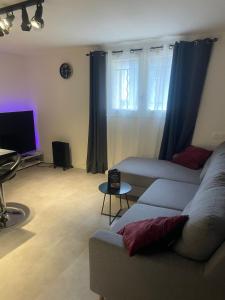 a living room with a couch and a television at Appartement in Caumont-sur-Durance