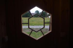 a window in a room with a view of a field at Le Tonneau Bourguignon in Saint-Léger-sur-Dheune
