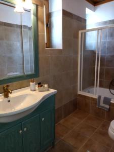 a bathroom with a sink and a shower at Penelope Elafotopos in Elafotopos +50 photos