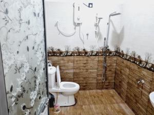 a bathroom with a toilet and a shower at HANSI Villa in Piliyandala