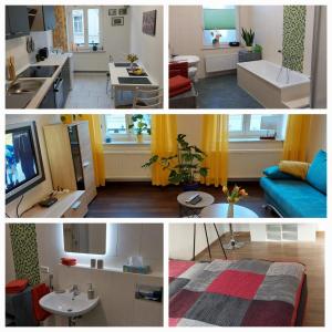 Fewo Mittags-Ruh في رايشنباخ إم فوغتلاند: مجموعة صور مطبخ وغرفة معيشة