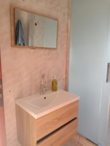a bathroom with a white sink and a mirror at Il rifugio di Diana in Falerna Marina