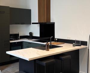 a kitchen with a sink and a counter top at Les Chartriers D&G in Mons +13 photos