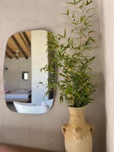 a vase with a plant in front of a mirror at Cigarral Bramasole in Los Navalucillos
