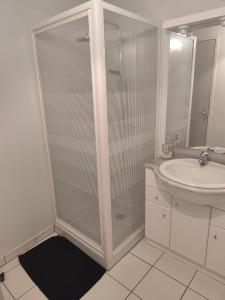 a bathroom with a shower and a sink at Auberge du Roc Saint Jean in Ayssènes-la-Bacaresse +6 photos