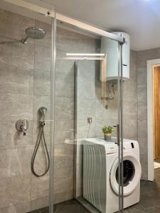 a shower with a washing machine in a bathroom at Emma Park Lake in Tuzla +23 photos