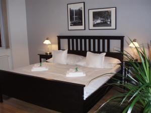 sypialnia z łóżkiem z dwoma tacami w obiekcie Apartmány Kamenky w Cieplicach