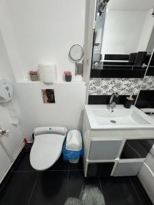 クラヨーヴァにあるApartament Brazdăのトイレと洗面台付きのバスルーム +11枚の写真