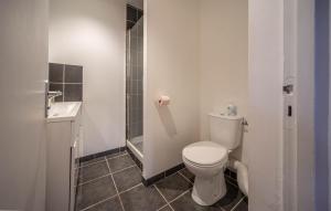 a bathroom with a white toilet and a sink at Le refuge citadin in Tournus