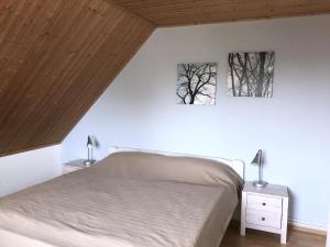 ein weißes Schlafzimmer mit einem Bett und zwei Fenstern in der Unterkunft Holiday Home in Butjadingen near Wadden Sea in Burhave
