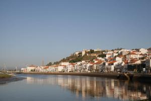 a group of houses on a hill next to a river at Casa Mondina Townhouse in Alcácer do Sal