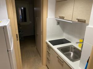 a kitchen with a sink and a stainless steel sink at Korelis Apartments in Agia Anna +64 photos