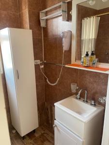 a small kitchen with a sink and a refrigerator at Arenales 2111 Recoleta in Buenos Aires +20 photos