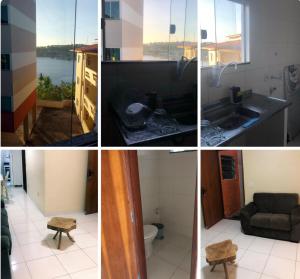 a group of four pictures of a kitchen and a room at Apto de tuco in Ilhéus