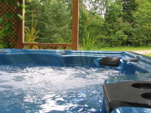 a swimming pool in a yard with at Chalets et Studios Le Vent Du Nord in Lac-Superieur