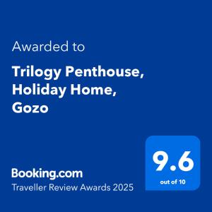 Certifikát, hodnocení, plakát nebo jiný dokument vystavený v ubytování Trilogy Penthouse, Holiday Home, Gozo