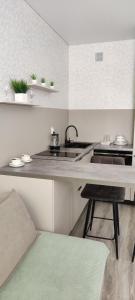 Kuchyň nebo kuchyňský kout v ubytování Уютная квартира ТРЦ Костанай Плаза