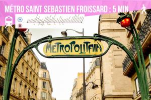 a sign for a metro station in a city at Ômarais Guest House in Paris